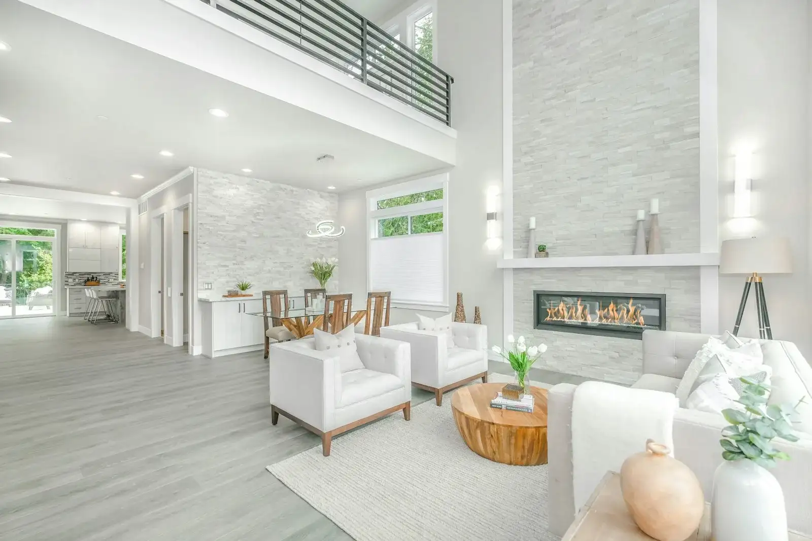 Comfortable contemporary living room with white sofa